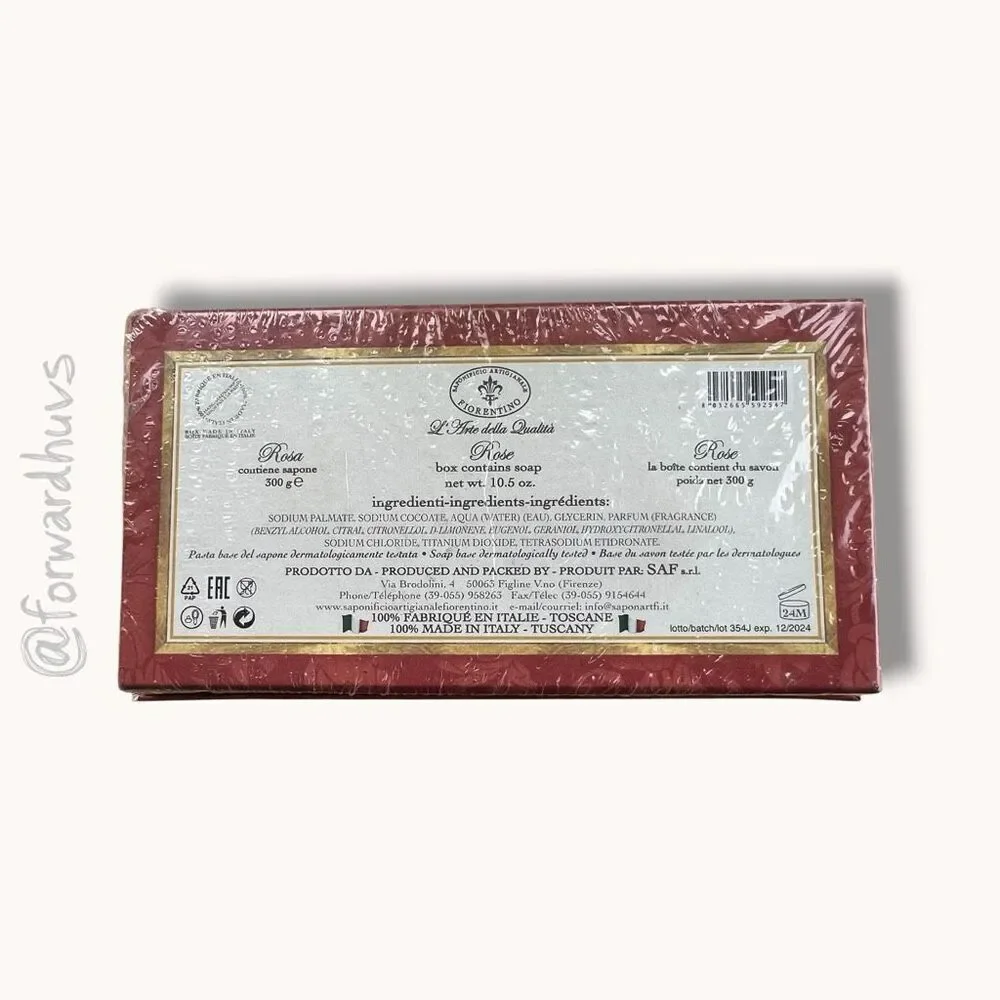 La Saponeria Firenze Rose Scented Luxury Soap – 10.5oz – Italian Artisan Bar